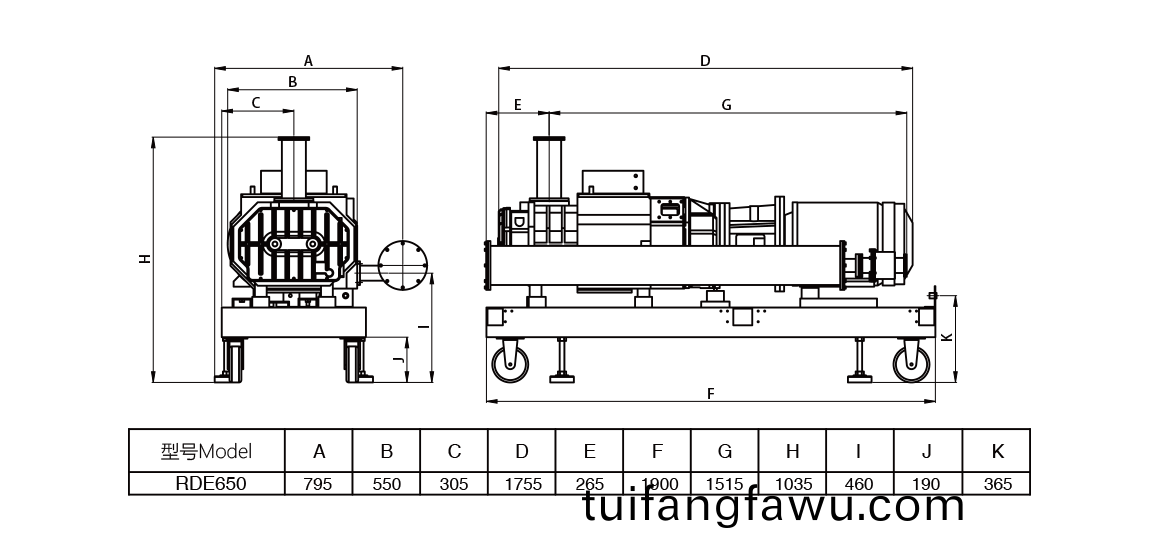 RDE650榦式螺桿(gan)真空泵 尺寸圖