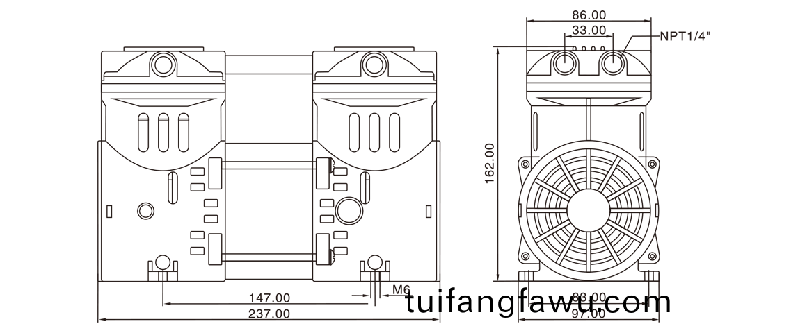 HP-550V活塞真空泵 尺寸(cun)圖(tu)
