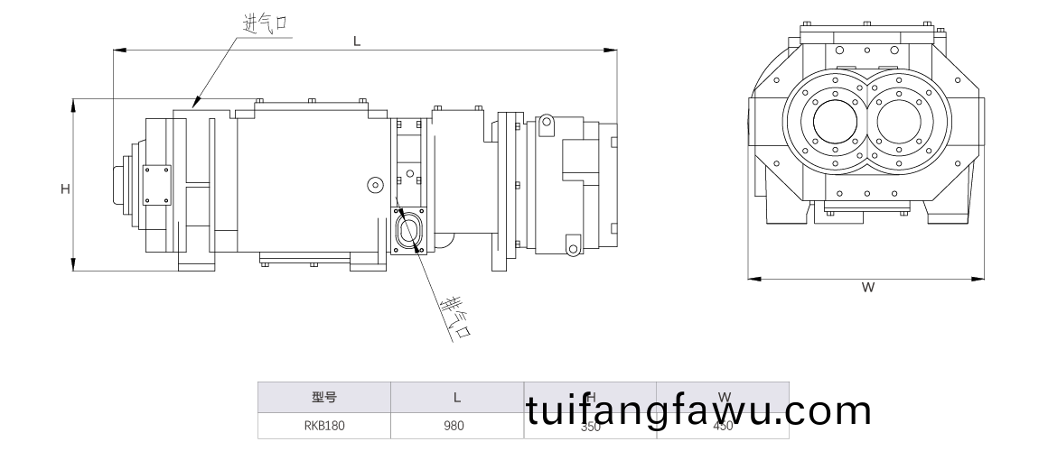 RKB0180榦式螺桿真空泵 水冷尺寸(cun)圖