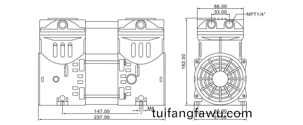 HP-550C活塞真(zhen)空泵(beng) 尺寸圖