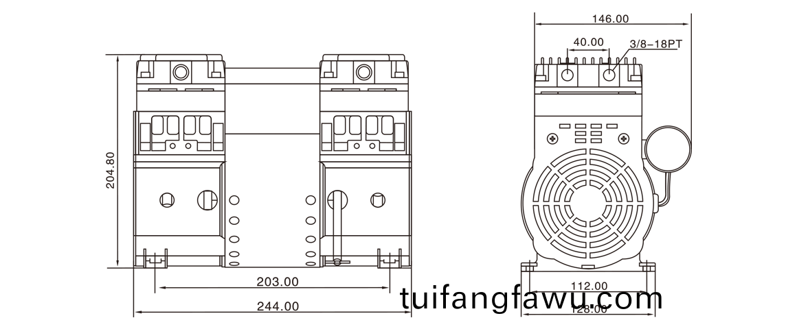 HP-2000H活塞真空(kong)泵 尺(chi)寸圖